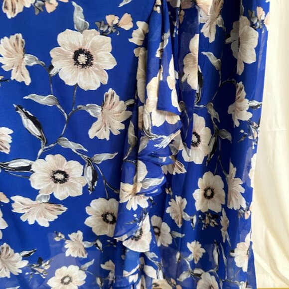 Jessica Howard Women's Plus 24W Blue Floral Faux Wrap Dress with Ruffle - Picture 10 of 13